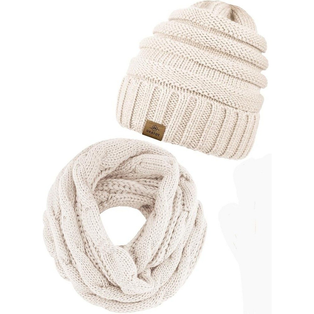 White Knit Winter Beanie & Scarf NEW